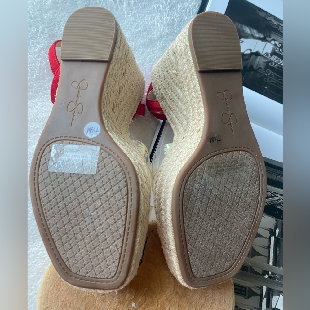 Jessica Simpson Semie Floral Jelly Strap Espadrille Wedge Sandal Womens 7.5 Red - Picture 8 of 13